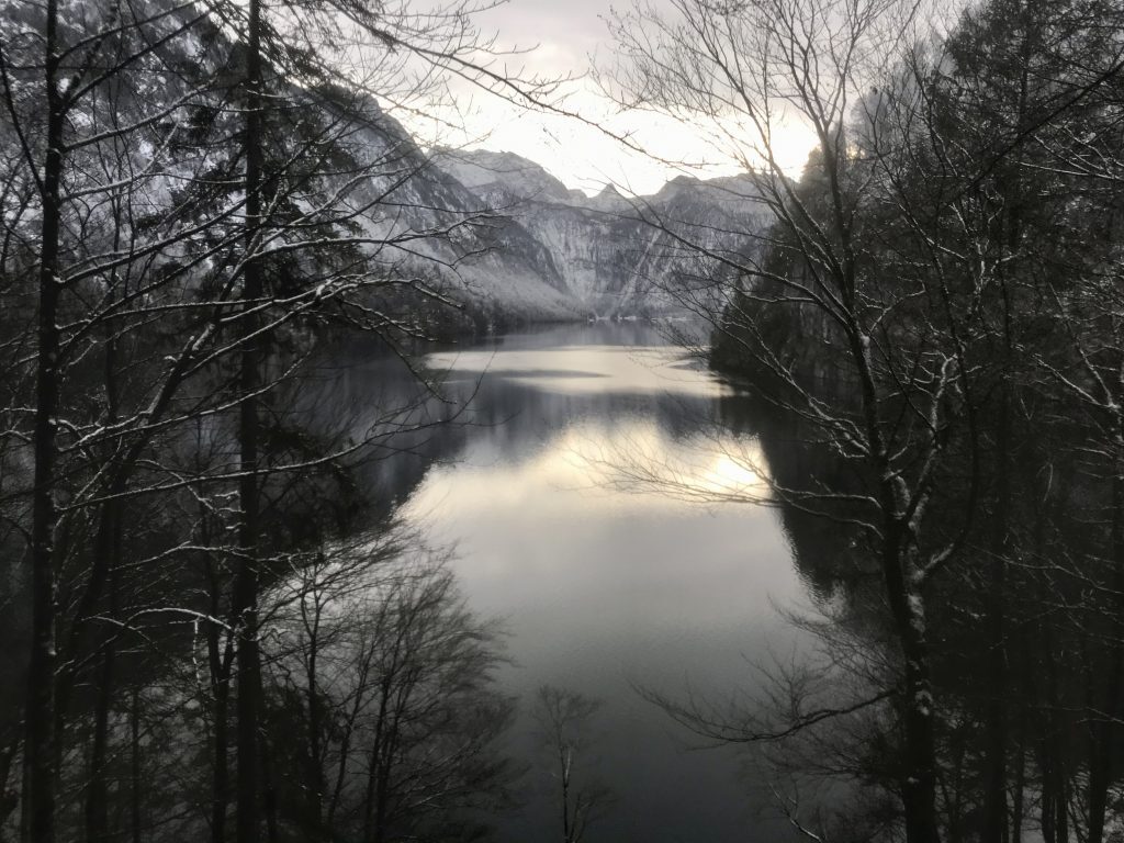 Wunderschöne Aussicht am See im Winter
